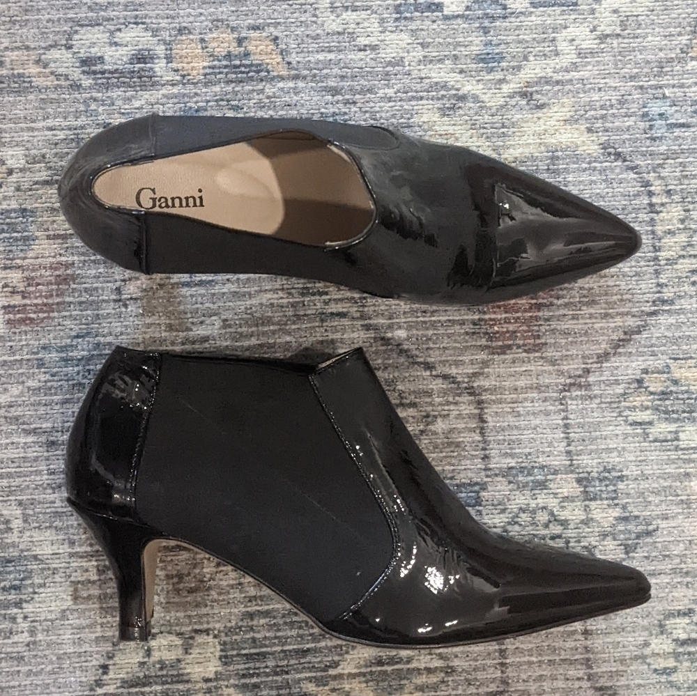 New Ganni | Patent Leather Kitten Heel Ankle Booties